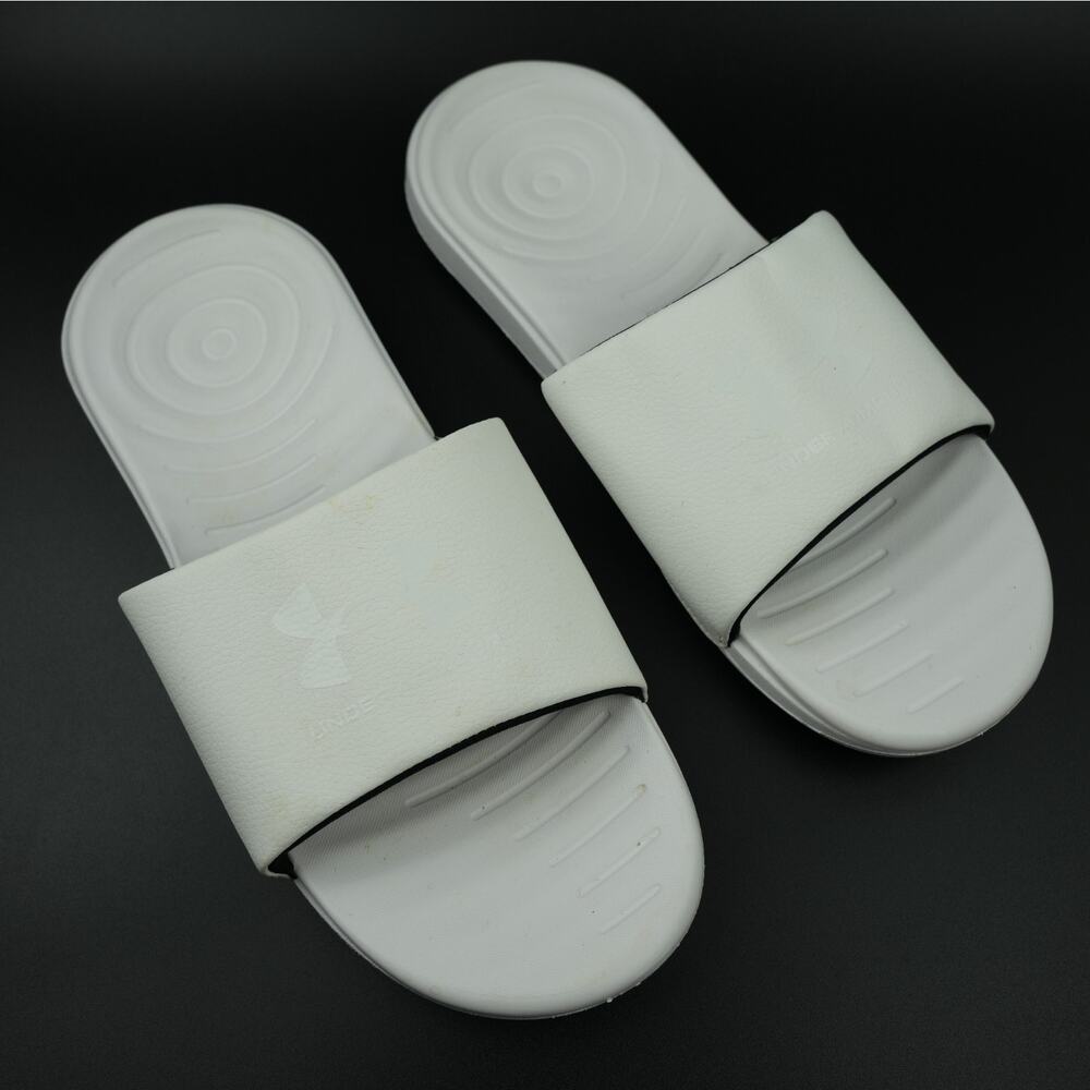 Under Armour Slides Womens 9‎ White 3023772 Ansa Fixed Strap Athletic Flip Flops